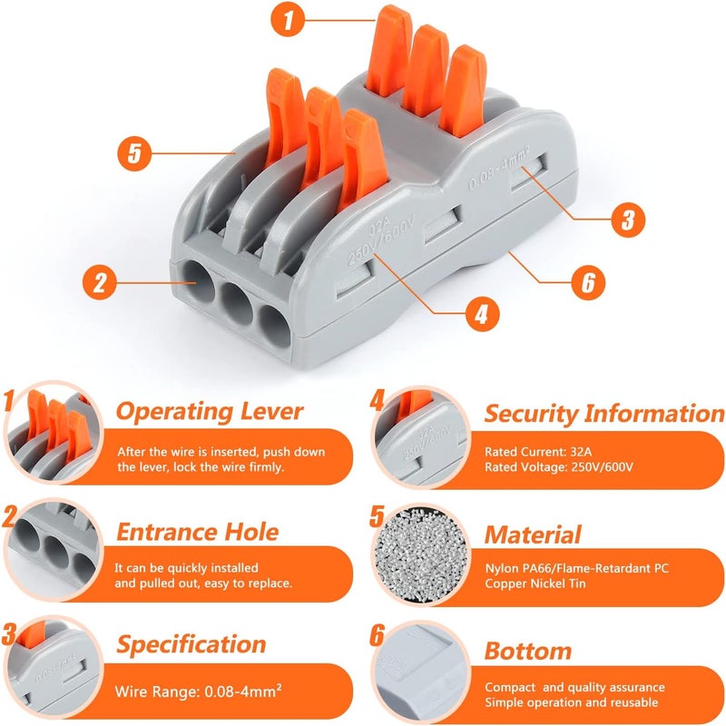 Delgada 80pcs 2/3 Ports Lever Wire Connectors, 2 in 2 Out Lever Nuts, 3 in 3 Out Push-in Wiring Connectors, Electrical Compact Splicing Wire Connectors Nuts Kit - Image 2